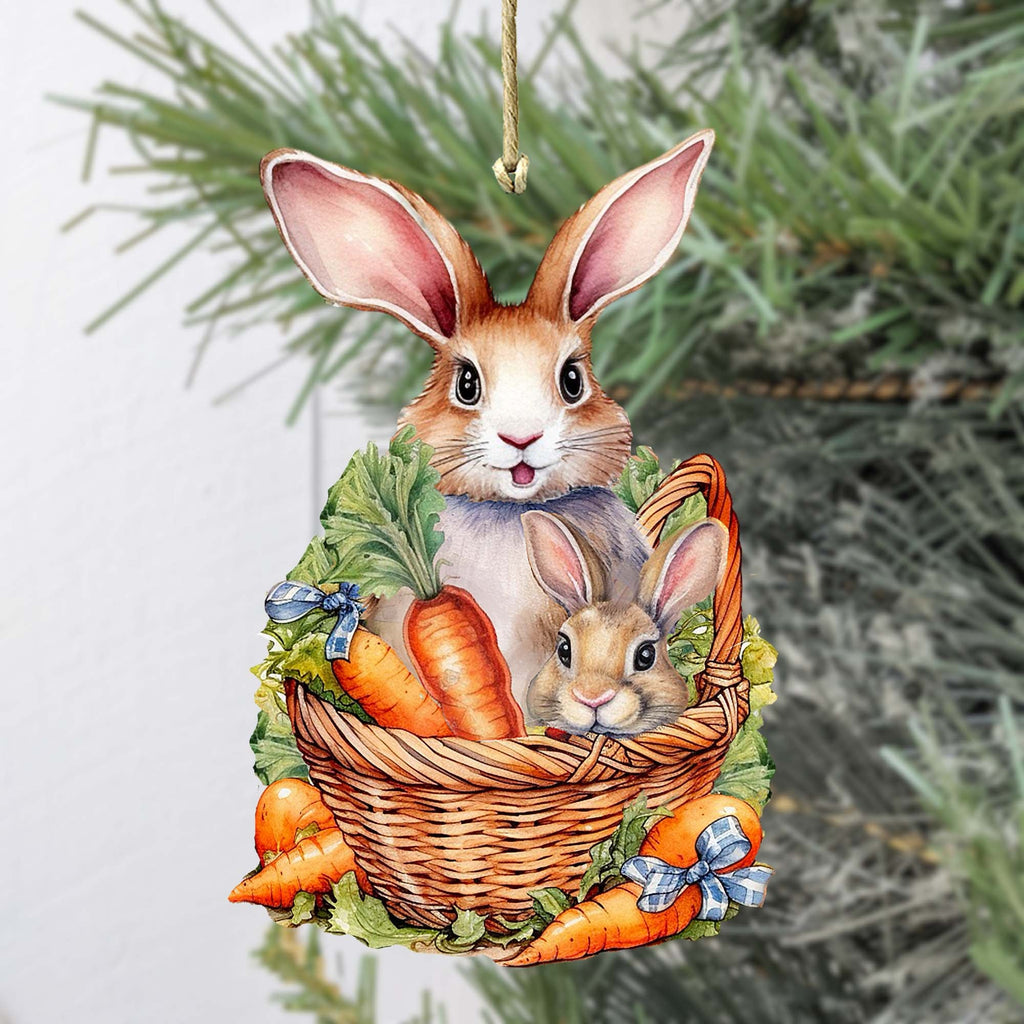 Easter Bunnies with Carrots Wooden Ornaments by G. DeBrekht Easter Spring Decor - 8652773