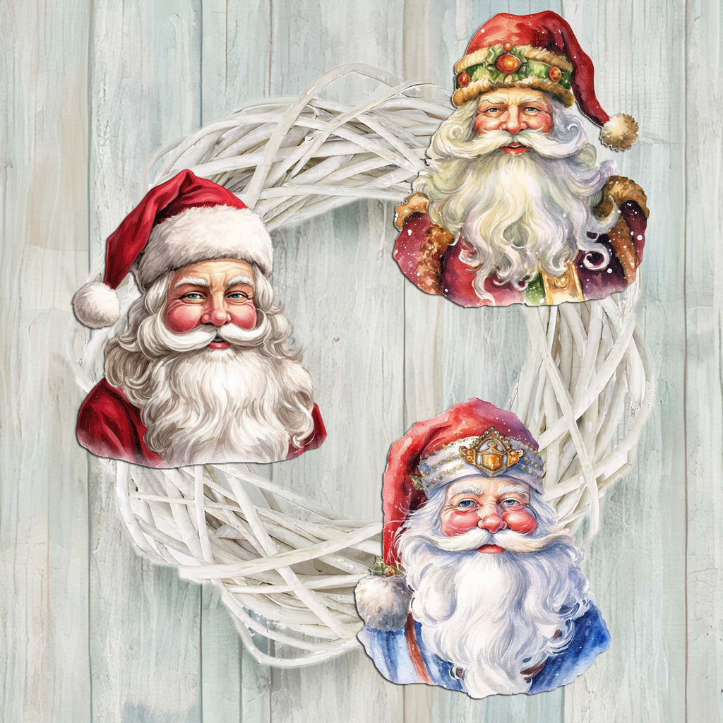 Jolly Santa Faces Clip-On Eco Wood Decorative Ornaments Set of 3 by G. Debrekht - Christmas Decor - 8091045C-S3