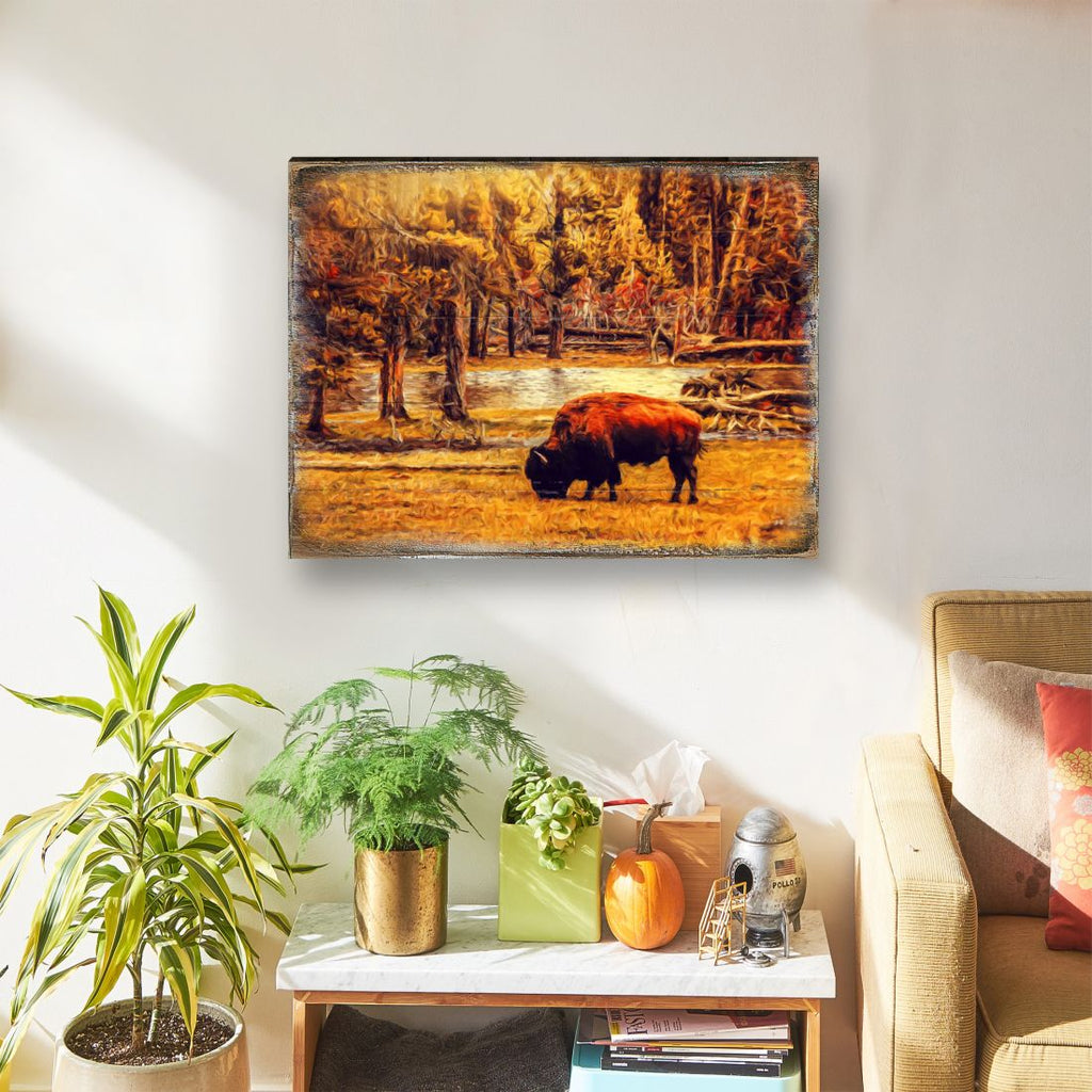 Bison Art Wooden Wall Art by Nature Wonders - Nature Wildlife Decor - 95293B
