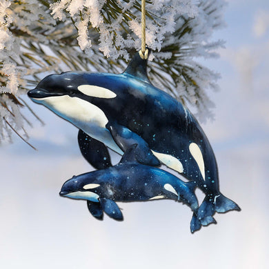 Alaskan Orcas Wooden Ornaments by G.Debrekht - Wildlife Holiday Decor - 8710102-1