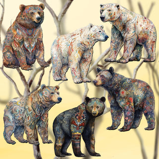 Bear Parade Clip-On Eco Wood Decorative Ornaments Set of 6 by G. Debrekht - Wildlife Decor - 8090106C-S6