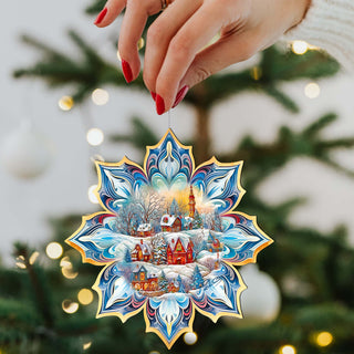Winter Village Snowflake Wooden Ornaments by G. Debrekht - Christmas Decor - 8688418
