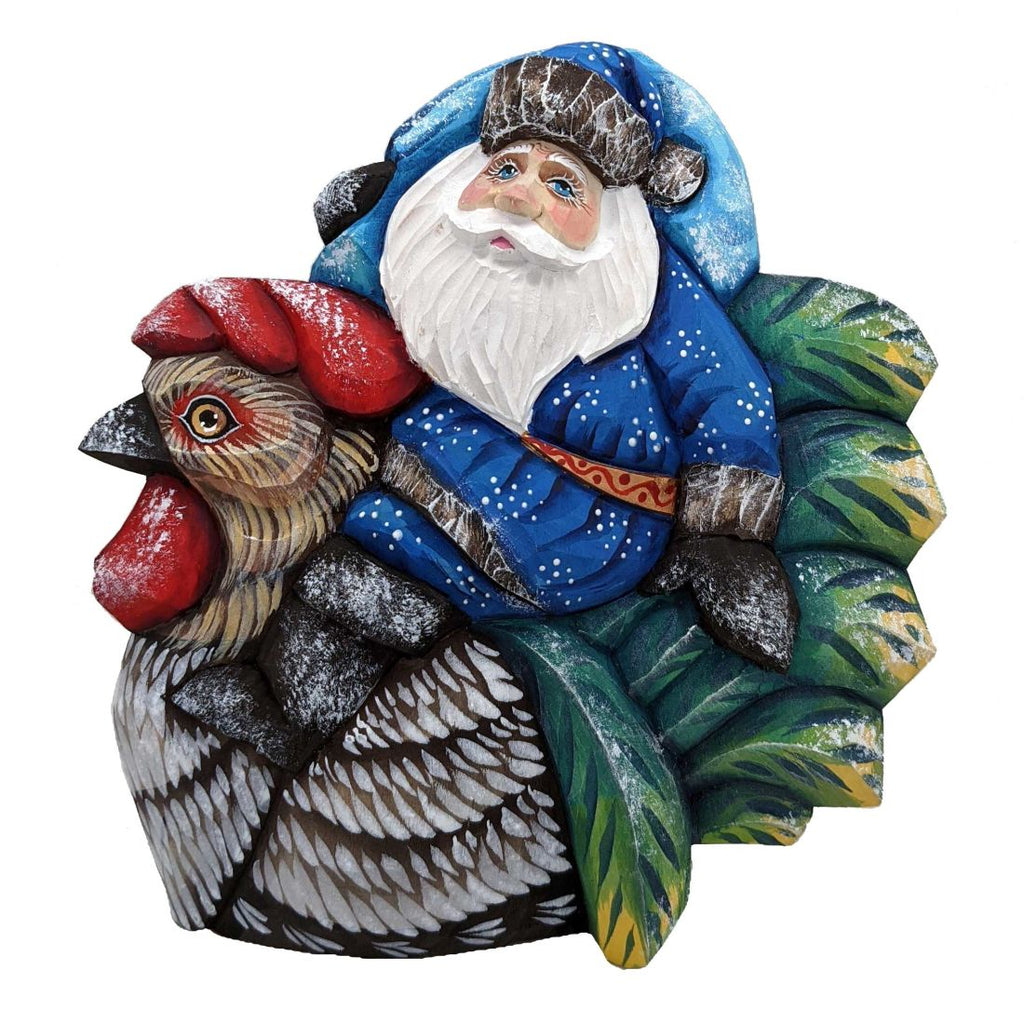 Rooster Traveler Santa Hand-Painted WOODCARVED Masterpiece by G. DeBrekht - Wildlife Holiday Decor - 820016