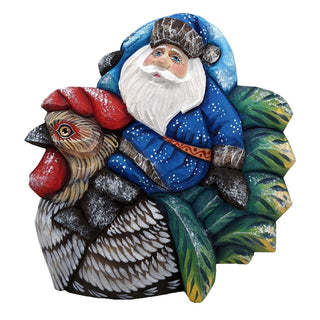 Rooster Traveler Santa Hand-Painted WOODCARVED Masterpiece by G. DeBrekht - Wildlife Holiday Decor - 820016