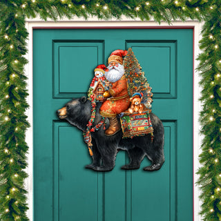 Santa Claus and Black Bear Friend Holiday Door Decor by G. Debrekht - Christmas Santa Snowman Decor - 8611064H