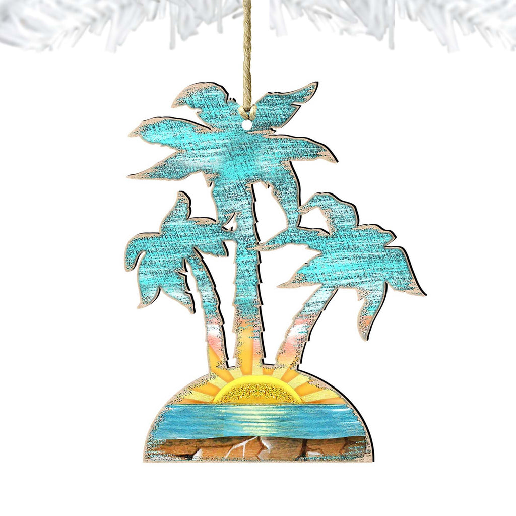 Rustic Palm Trees Wooden Ornaments by G. DeBrekht - Coastal Holiday Decor - 8198415