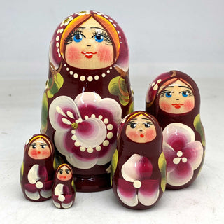 Natasha Red Matreshka Nesting Hand-Painted Dolls Set of 5 by G. DeBrekht - Christmas Decor - 140152