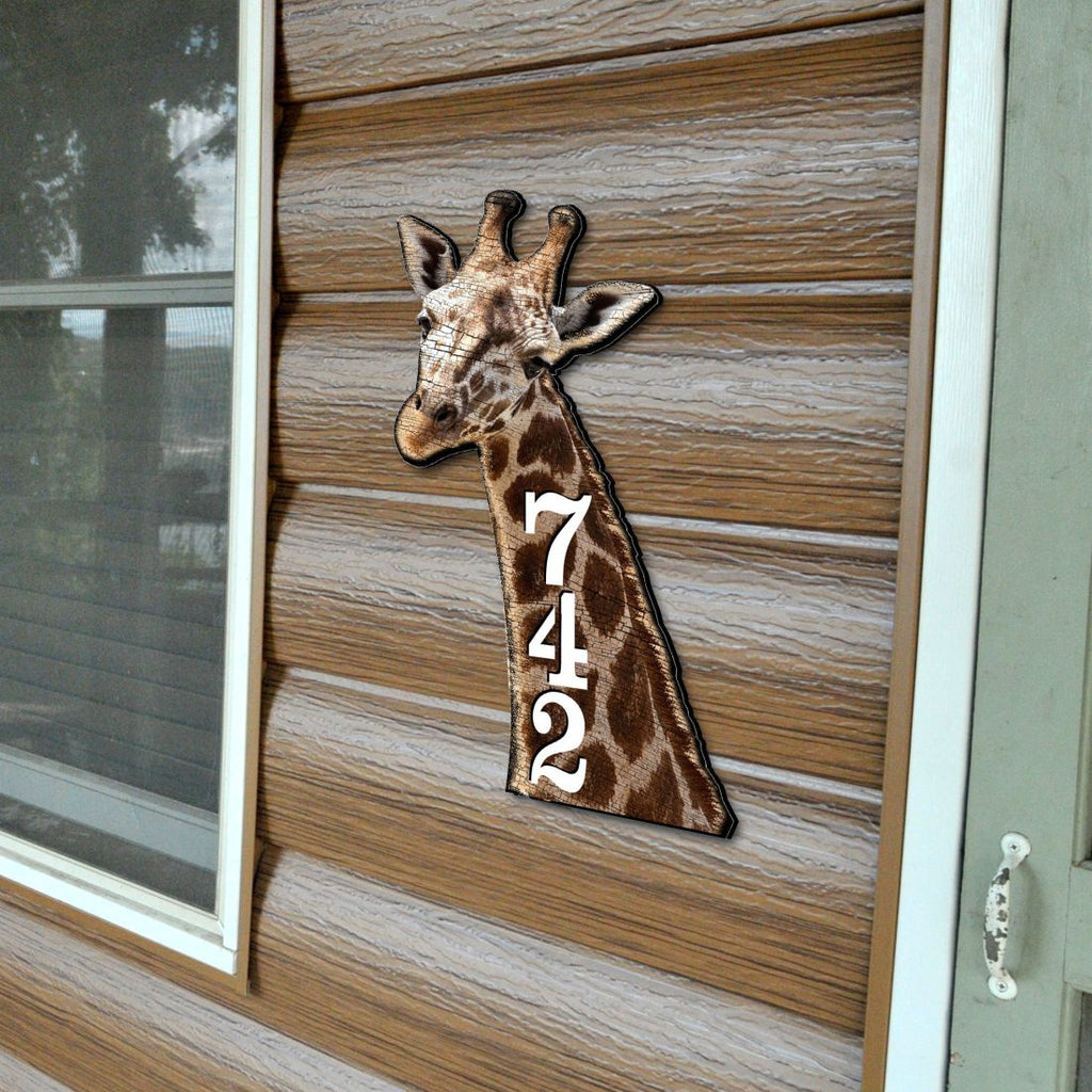 Giraffe Wooden Custom House Number Sign - Nature Wildlife Decor - Handcrafted Wooden Handcrafted Wooden Address Sign - MA982312