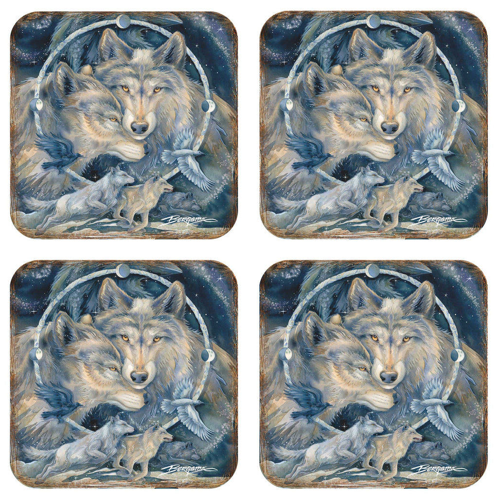 In Spirit I am Free Wooden Cork Coasters Gift Set of 4 by J. Bergsma - Wildlife Decor - 8199471C-S4