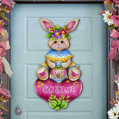 Handcrafted Easter Bunny Wooden Door Hanger – Easter Gift - Spring Wall Decor - Easter Front Door Sign by J. Mills-Price - 8652826H