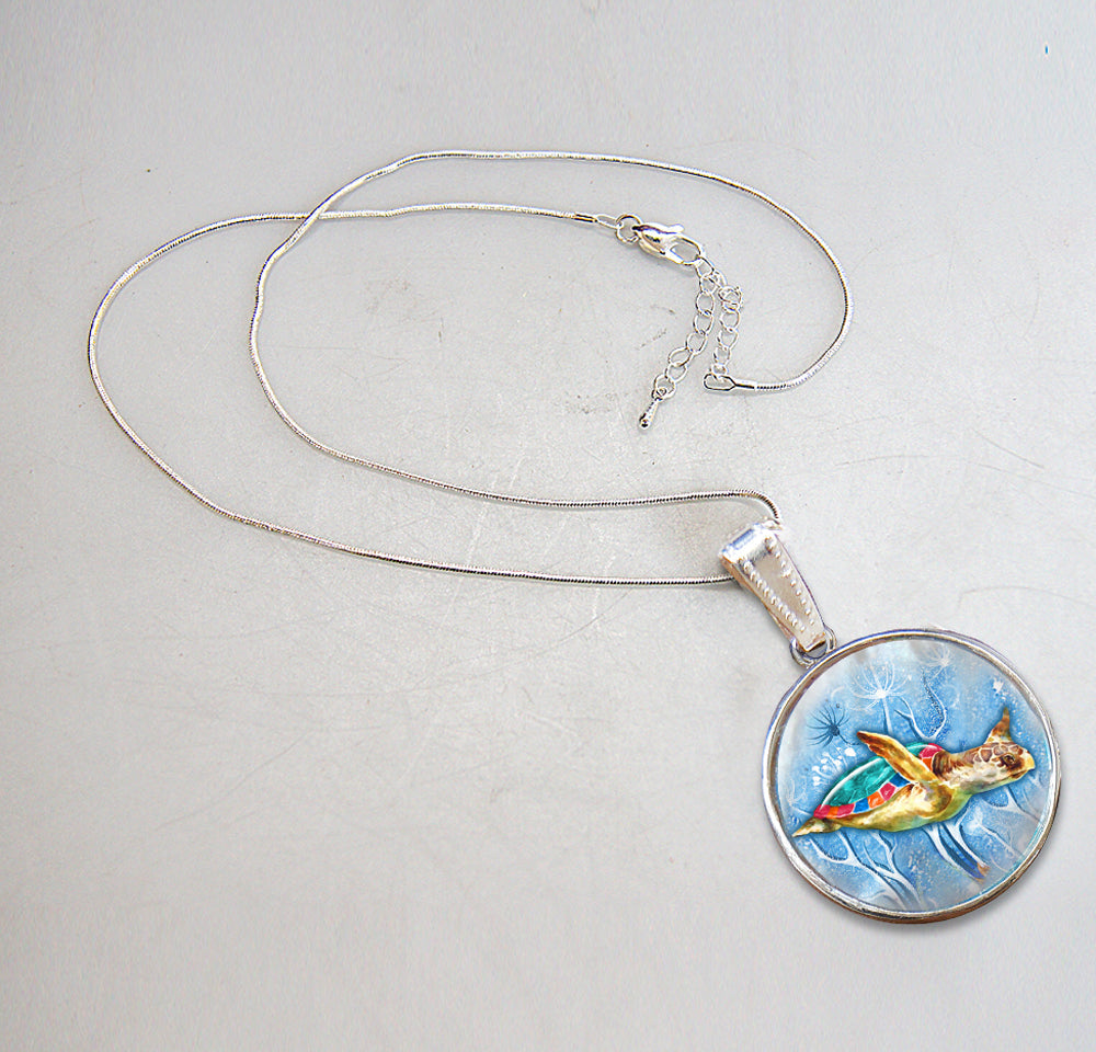 Turtle Pendant Silver-Plated Mother of Pearl Jewelry Pendant Necklace - 44053