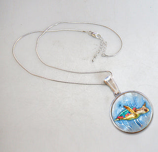 Turtle Pendant Silver-Plated Mother of Pearl Jewelry Pendant Necklace - 44053