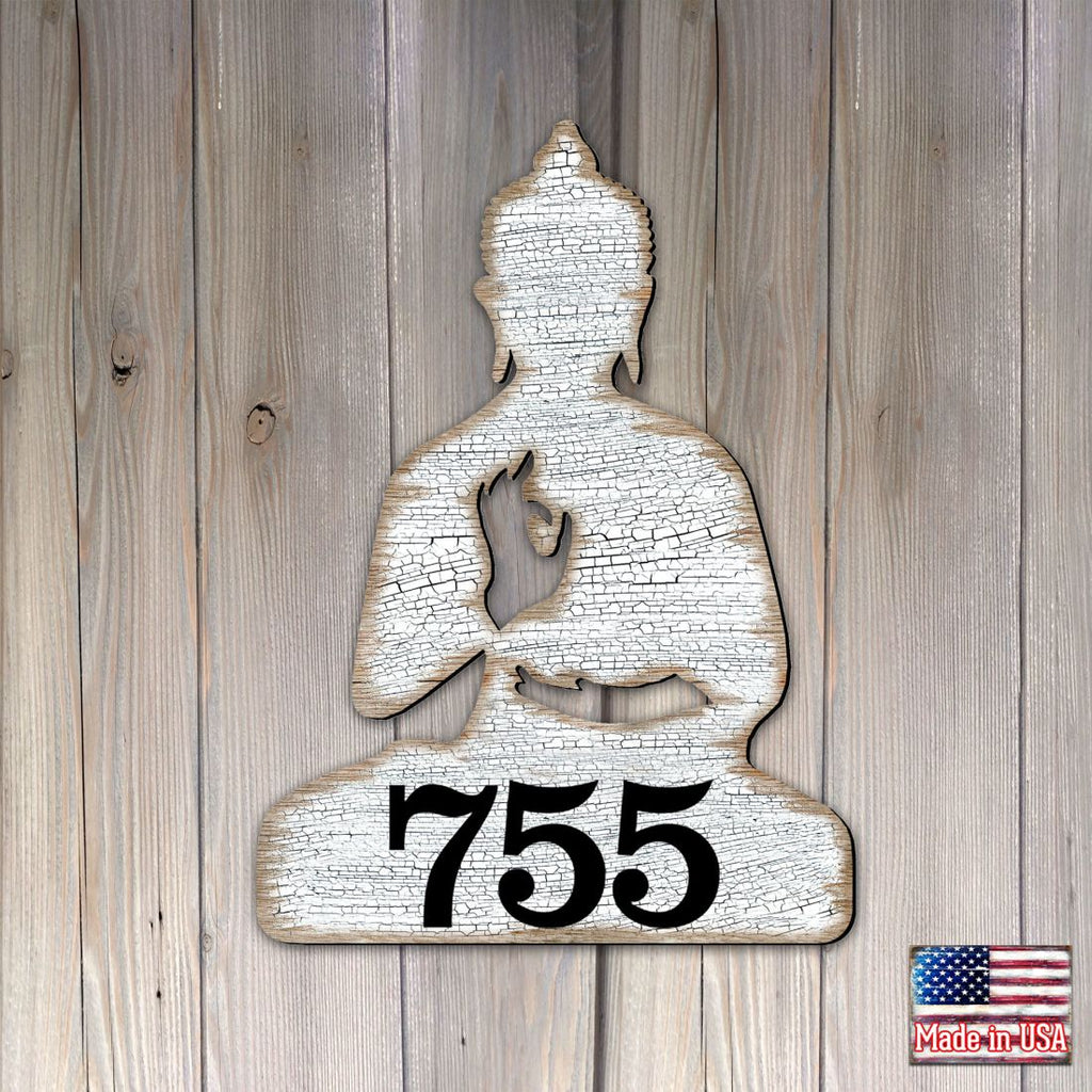 Buddha Wooden Custom House Number Sign - Love Family Kids Decor - Handcrafted Wooden Address Sign - MA98435
