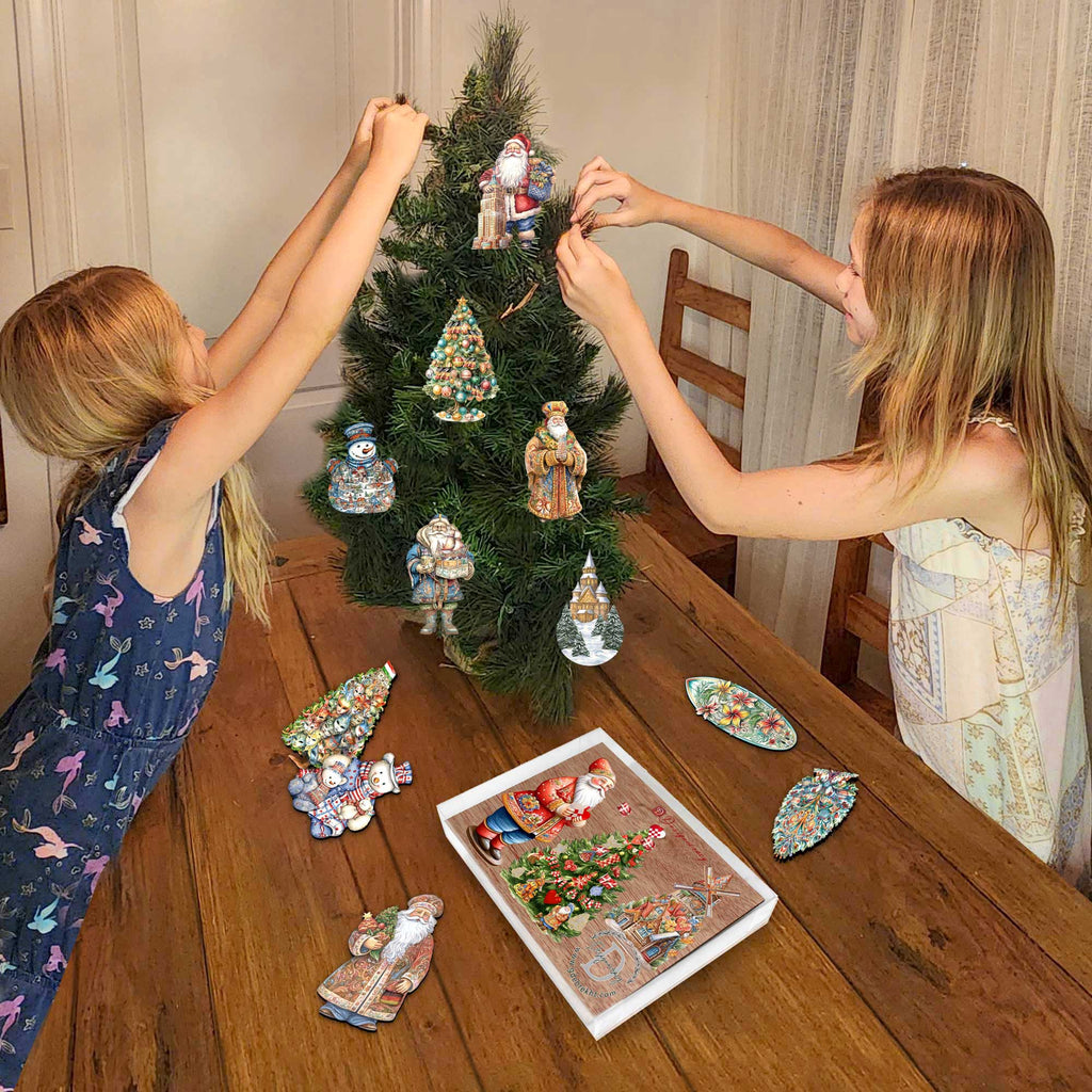 Santas Around the World - Danish Inspired Santa - Eco Wood Ornaments Set of 3 by G. DeBrekht Christmas Santa Snowman Decor - 8091302S3