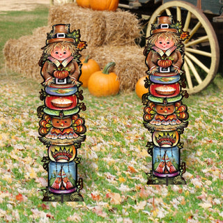 Turkey and Friends Set of 2 Walkway Greeters Outdoor by Jamie Mills-Price - Thanksgiving Halloween Decor - 8457805F-S2