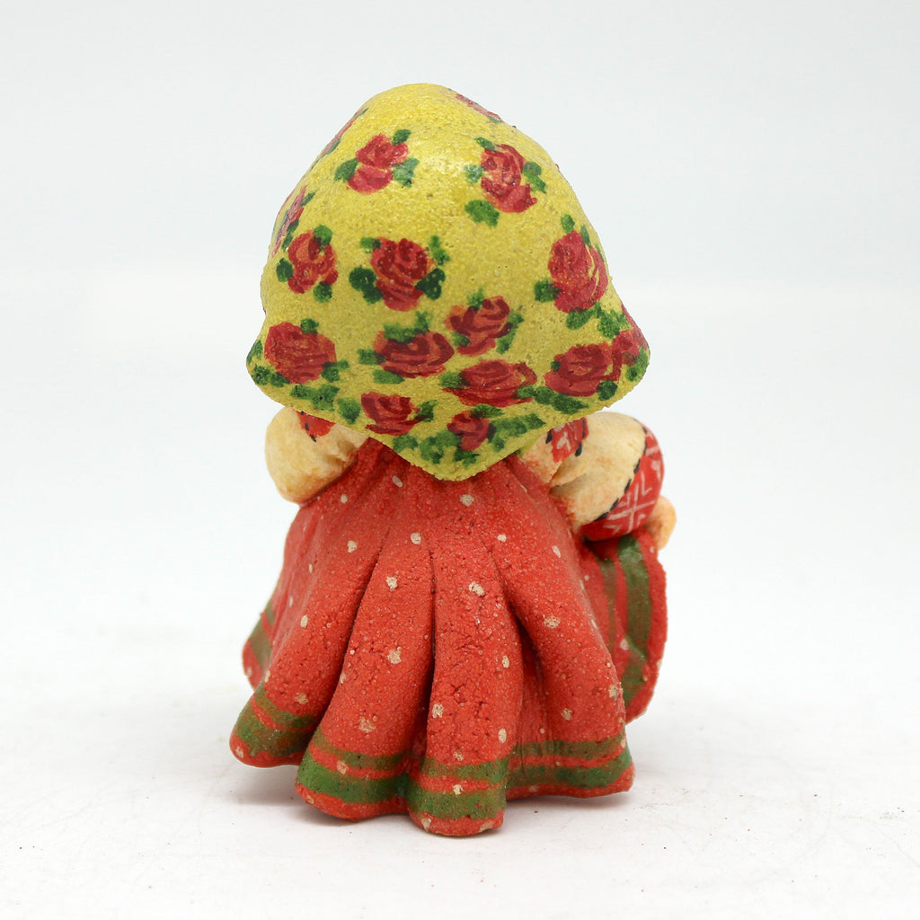One-of-a-Kind Little Girl with a Flowers - Handmade Clay Figurine - Unique Gift- Folk Art Collectibles Handcrafted Treasures
