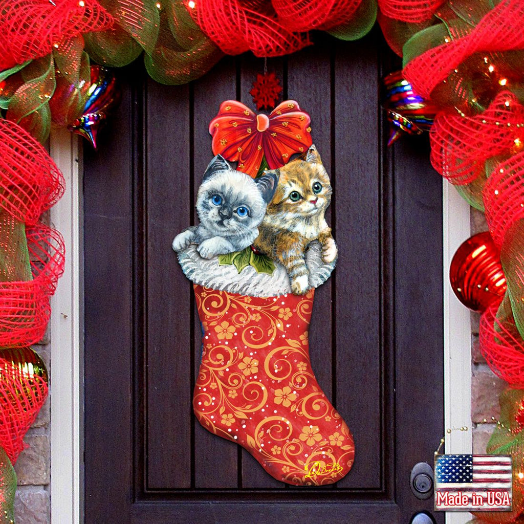 Kitty Cats Christmas Stocking Christmas Door Decor by G. DeBrekht - Christmas Santa Snowman Decor - 8114021H