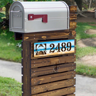 Beach House Numbers - Custom Coastal Door Number Sign - Crab Wooden Cottage Number Plaque - Nautical Home Address Sign MA989809