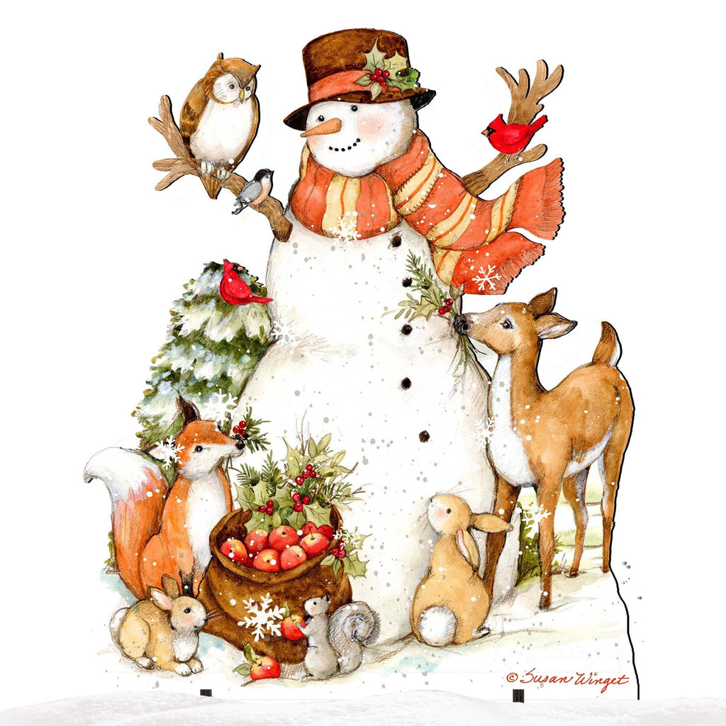 Ivory Snowman Christmas Outdoor Yard Sign by Susan Winget - Christmas Santa Snowman Decor - 8471107F-SW