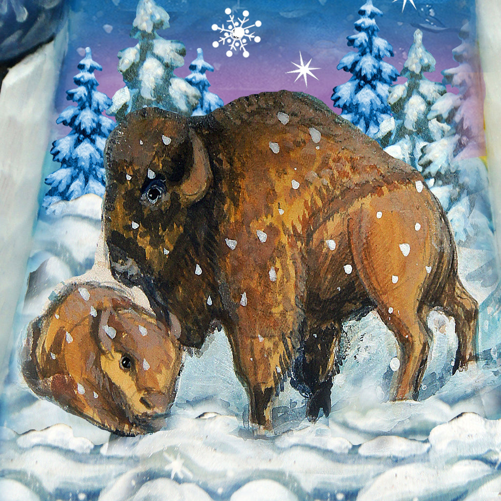 Santa Buffalo Father Frost Santa Hand-Painted WOODCARVED Figurine by G. DeBrekht - Wildlife Holiday Decor - 8215678