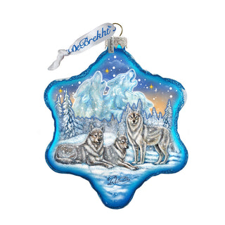 Winter Wolves Snowflake Glass Ornament by G. DeBrekht - Wildlife Holiday Decor - 754-012