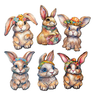 Easter Bunnies Clip-On Eco Wood Decorative Ornaments Set of 6 by G. Debrekht - Easter Decor - 8090042C-S6