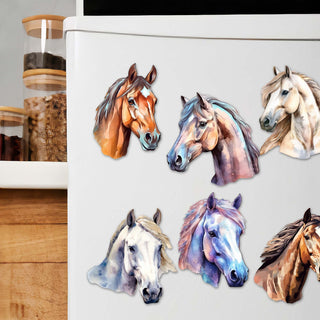 Horses Decorative Eco Wood Magnets Set of 6 by G. Debrekht - Wildlife Decor - 8090039G-S6