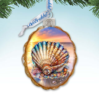 Glass Christmas Tree Decorations - Ocean Shell Keepsake Glass Ornaments by G. Debrekht - Coastal Holiday Decor - 777397