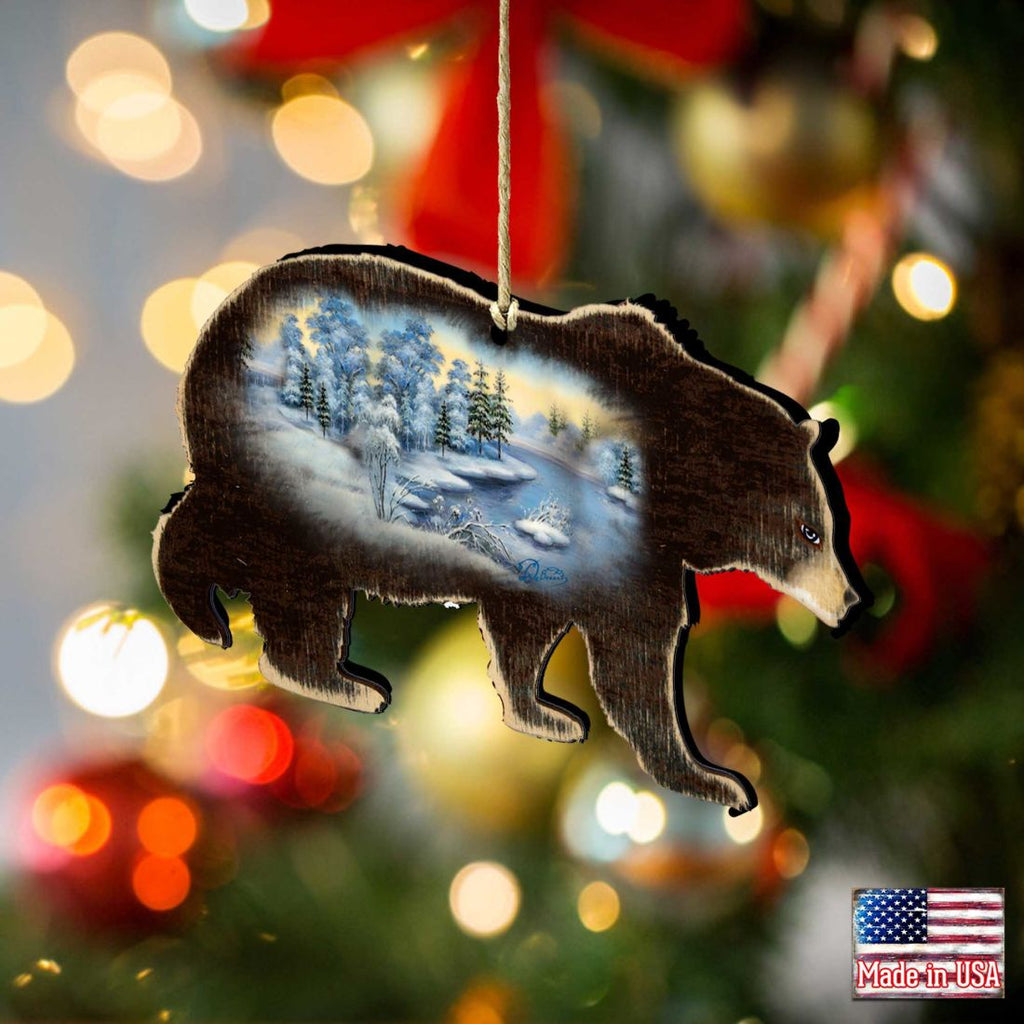 Winter Black Bear Wooden Ornaments by G. DeBrekht - Wildlife Holiday Decor - 8198215