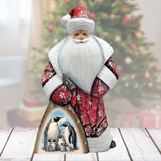 Penguin's Family Santa in Red Hand-Painted WOODCARVED Masterpiece by G. DeBrekht - Christmas Decor - 8214822
