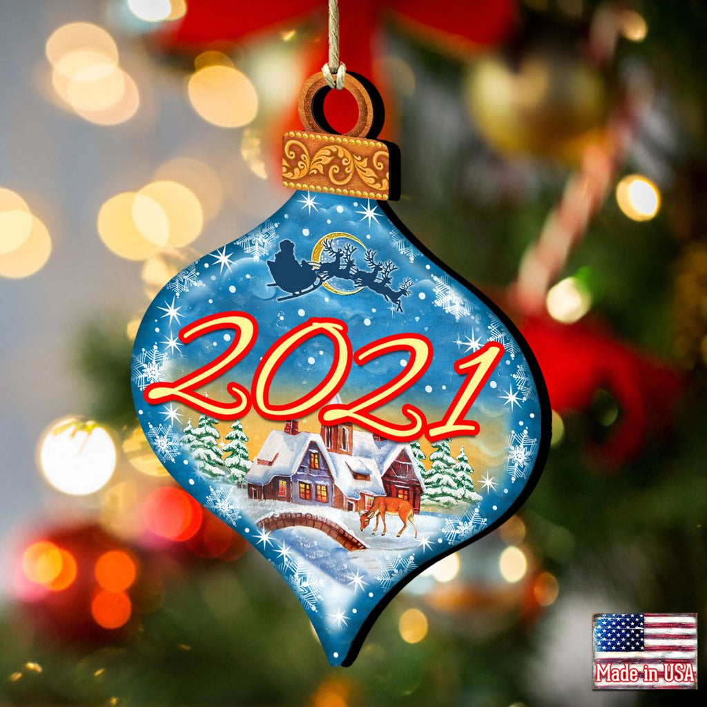 Dated Christmas Train Wooden Ornaments by G. DeBrekht - Christmas Santa Snowman Decor - 8112182-D