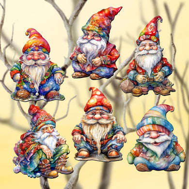 Christmas Gnomes Clip-On Eco Wood Decorative Ornaments Set by G. Debrekht - Christmas Decor - 8090031C-S6