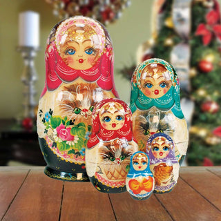 Kitty Cat Matreshka Stacking Hand-Painted Dolls Set of 5 by G. DeBrekht - Pets Dog and Cats Decor - 1300943