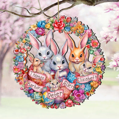 Personalized Family Easter Ornaments, Easter Basket Tag - Family Member Names Bunny Wreath Wooden Ornaments by G. Debrekht Easter Spring Decor - 8652786P