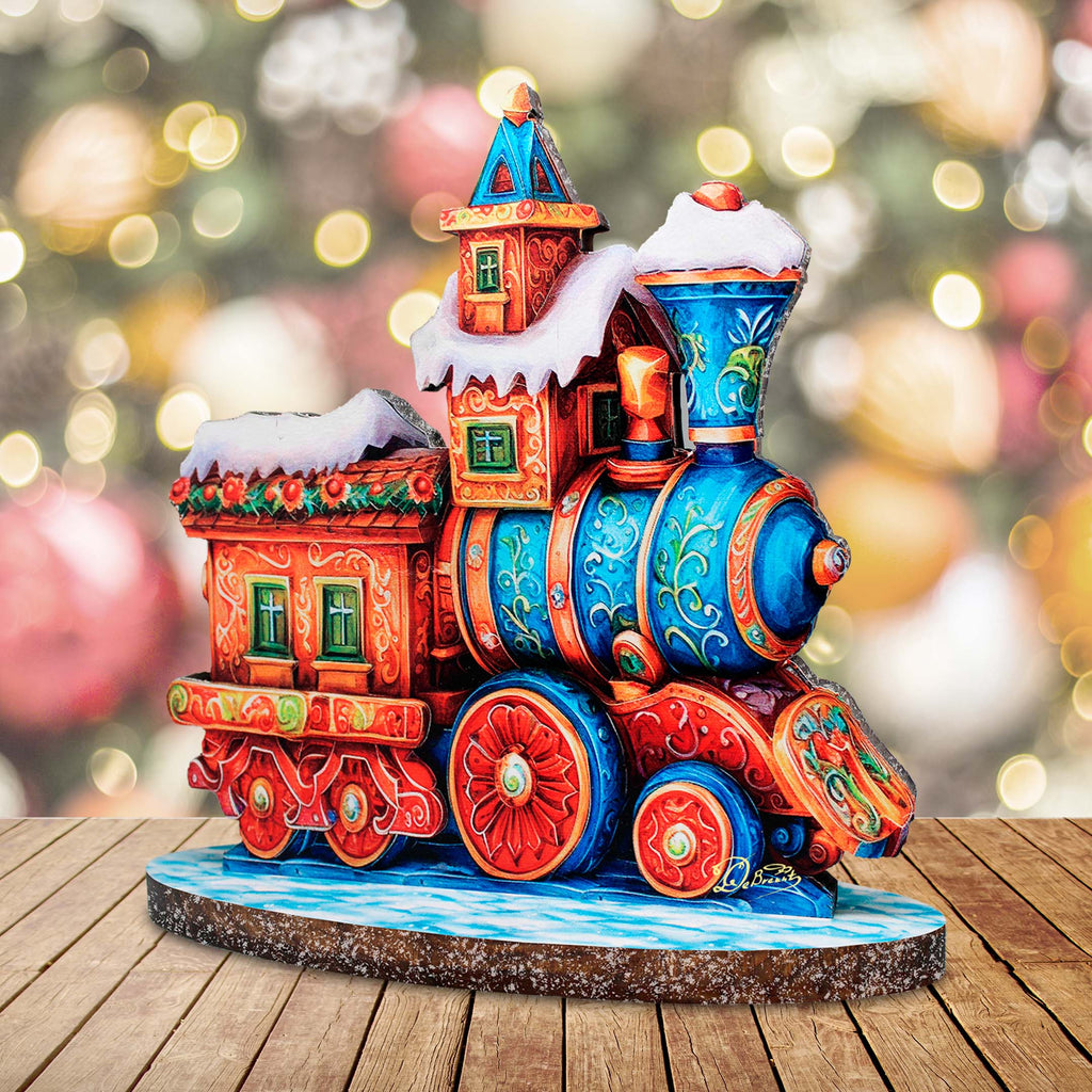 Winter Express Train Limited Edition Wooden Figurine by G. Debrekht - Centerpiece Christmas Decor - 89323