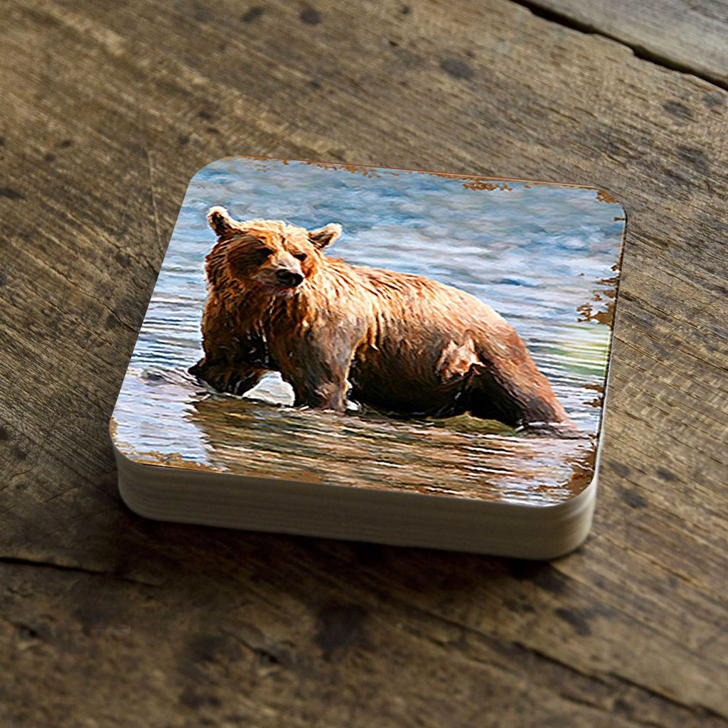 Bear Wooden Cork Coasters Gift Set of 4 by Nature Wonders - Nature Wildlife Decor - 95297C-S4