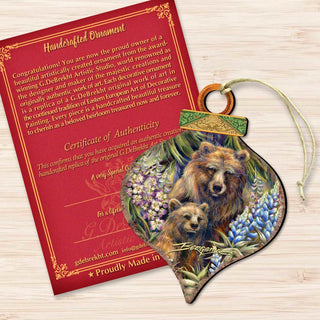 Grin Bear it Grizzly Mother Cub Wooden Ornaments by J. Bergsma - Wildlife Holiday Decor - 8591947-JB