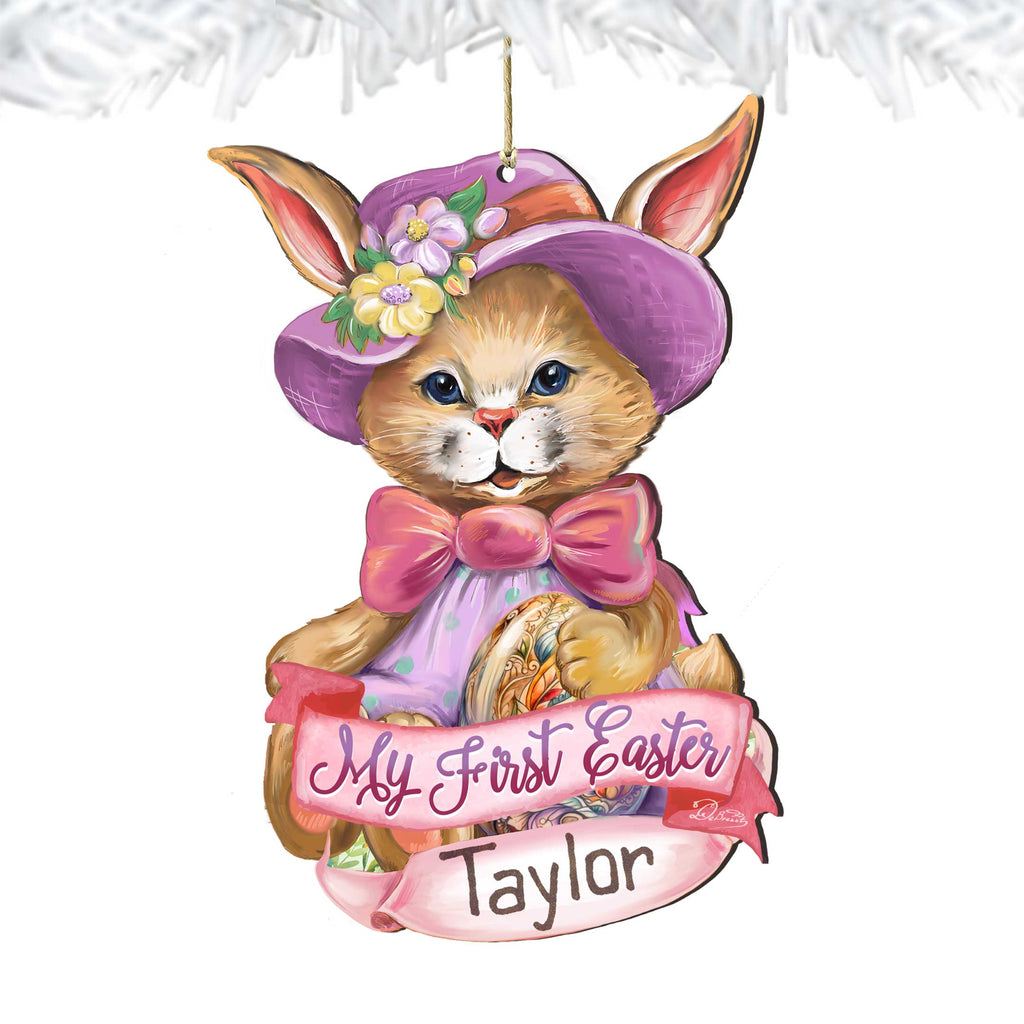 Personalized Baby Gift, Easter Wooden Ornament, Easter Basket Tag - Baby Name My First Easter Bunny Wooden Ornaments by G. Debrekht Easter Spring Decor - 8652783P-24