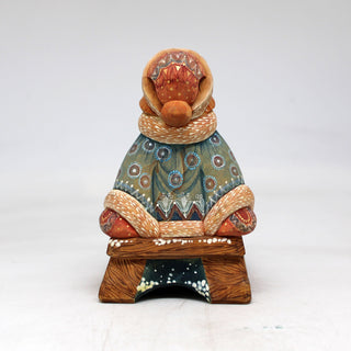 One-of-a-Kind Girl on Sleigh WOODCARVED Figurine 4.5x3.5x3 by G. Debrekht - Unique Handcrafted and Handpainted Collectible