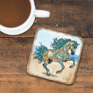 Horses Wooden Cork Coasters Gift Set of 4 by G. Debrekht - Wildlife Decor - 8199444C-S4