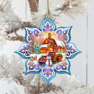 Christmas Red Barn Snowflake Large Wooden Ornament by G. Debrekht - Christmas Decor - 8688429M
