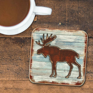 Moose Wooden Cork Coasters Gift Set of 4 by Nature Wonders - Nature Wildlife Decor - 8198222-9C-S4