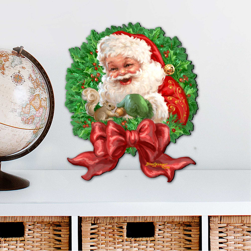 Santa Bow Holiday Door Wreath by D. Gelsinger - Christmas Santa Snowman Decor - 8461014H-1309