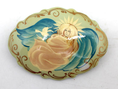 Handpainted Lacquered Miniature Jewelry Brooch Pin by G.DeBrekht Unique Handmade Gift Collectible and Home Decoration