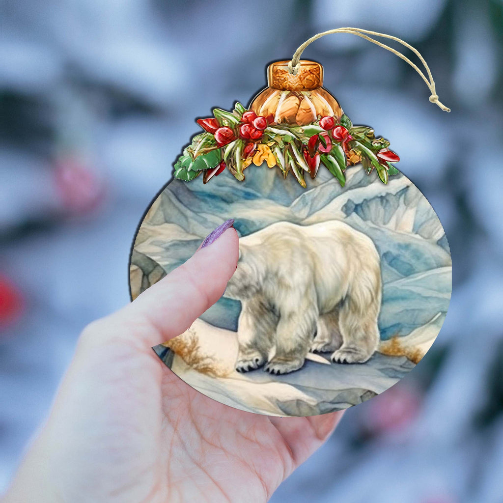 Arctic Glacier Polar Bear Wooden Ornaments by G.Debrekht - Wildlife Holiday Decor - 870021