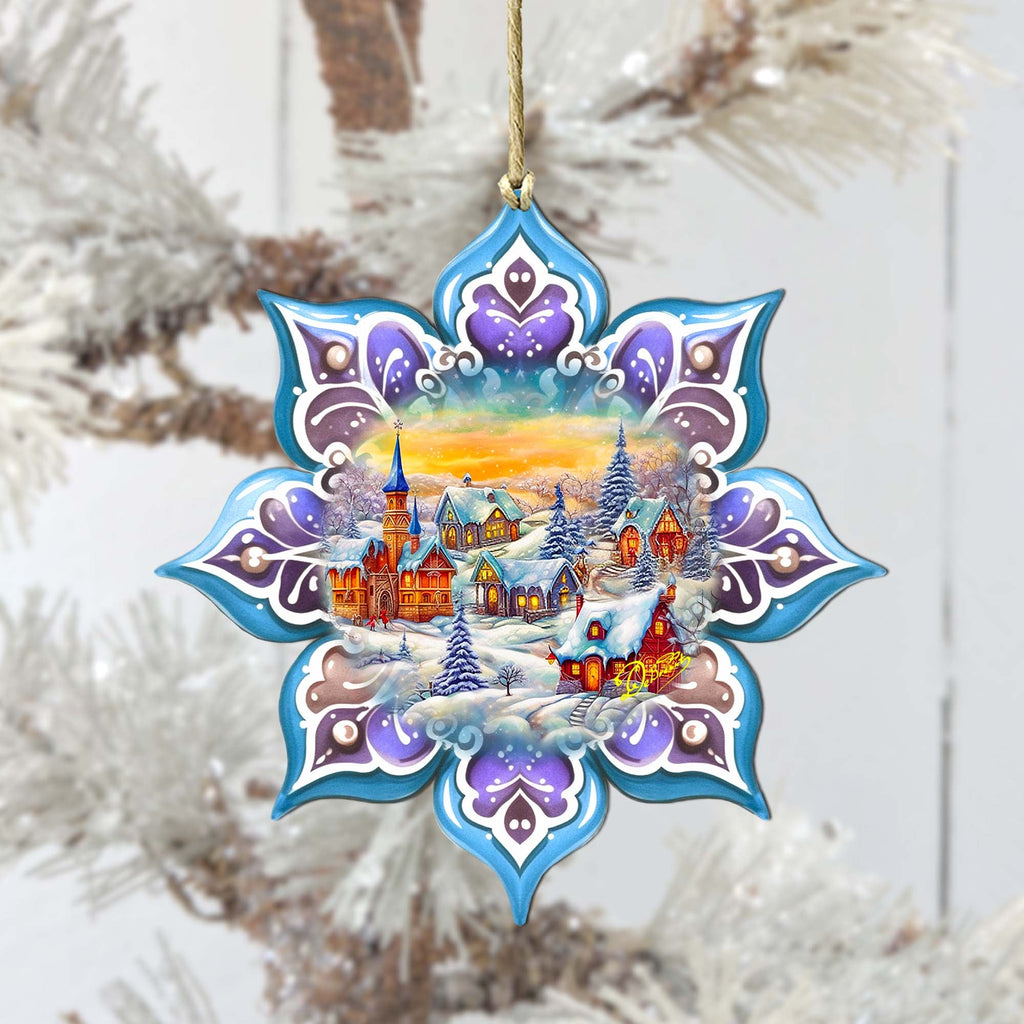 Christmas Village Snowflake Large Wooden Ornament by G. Debrekht - Christmas Decor - 8688417M