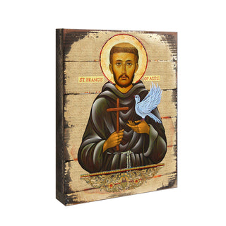 Saint Francis Wooden Gold Plated Religious Christian Sacred Icon - Inspirational Icon Decor - 85024