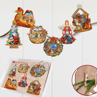Nativity Clip-On Eco Wood Decorative Ornaments Set of 6 by G. Debrekht - Nativity Holiday Decor - 8090133C-S6