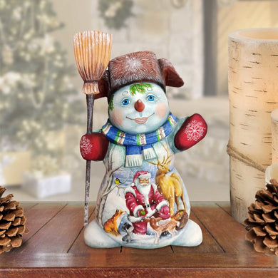 Santa with His Forest Friends Snowman Hand-Painted WOODCARVED Figurine by G. DeBrekht - Christmas Santa Snowman Decor - 2821588 *** PRE-ORDER - Handmade Just for You! ***