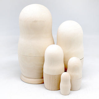 5-pieces Nested Doll - Old World Matreshka Unpainted Natural Wood Doll 6.5-Inch - Handmade from Linden Wood Ready to be Painted or Perfect as a Gift, Make-It-Take-It